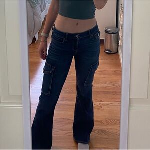 American Eagle Low Rise Cargo Flare Jeans